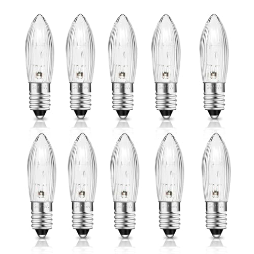 SCNNC Riffelkerze Spitzkerze Topkerze E10 3W 34V, Schwibbogen Ersatzbirnen für 7 Brennstellen, 30LM Warmweiß 2700K, Kerze Glühbirne Lichterbogen E10 für Innen Lichterkette Weihnachtsbaum, 10 Stück SCNNC Riffelkerze Spitzkerze Topkerze E10 3W 34V, Schwibbogen Ersatzbirnen für 7 Brennstellen, 30LM Warmweiß 2700K, Kerze Glühbirne Lichterbogen E10 für Innen Lichterkette Weihnachtsbaum, 10 Stück von SCNNC