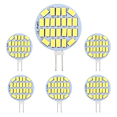 SCNNC LED Leuchtmittel G4 3W AC/DC12V Kaltweiß 6000K, 300LM 24x5730 SMD Nicht Dimmbar, Ersetzt 30W Halogenlampen, Stiftsockellampe G4 LED für Einbauleuchten, Schrankbeleuchtung, 6er Pack von SCNNC