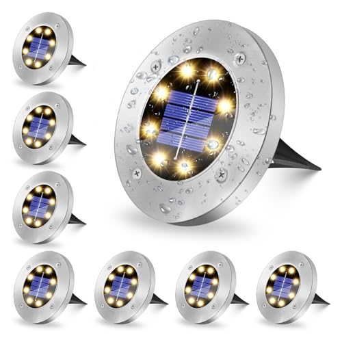 SCNNC Solar Bodenleuchten Aussen Garten Warmweiß, 8 Stück 8 LED Solar Außenleuchten Wasserdicht Solar Gartenleuchten, Bodenleuchten Solarleuchte für Garten Außen Rasen Patio Gehweg Terrassen von SCNNC
