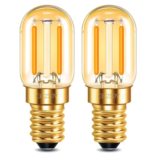 SCNNC T22 E14 LED Glühbirne Warmweiß 1W Vintage Mini Röhrenbirne, 2200K Bernstein Glas Nachtlicht, Nicht Dimmbar 10W Äquivalent, Amber Kühlschranklampe, 2 Stück von SCNNC