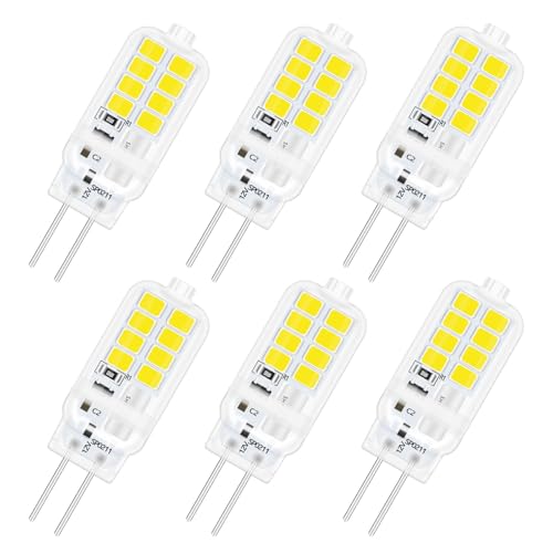SCNNC Stiftsockelampe G4 LED 12V 3W, Nicht Dimmbar, 16 SMD 300LM Kaltweiß 6000K, Ersetzt 25W Halogenlampen, Leuchtmittel Stiftsockell LED G4 für Kronleuchter, Deckenleuchten, 6 Stück von SCNNC