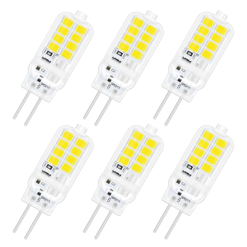 SCNNC Stiftsockelampe G4 LED 12V 3W, Nicht Dimmbar, 16 SMD 300LM KaltWeiß 6000K, Ersetzt 25W Halogenlampen, Leuchtmittel Stiftsockell LED G4 für Kronleuchter, Deckenleuchten, 6 Stück von SCNNC