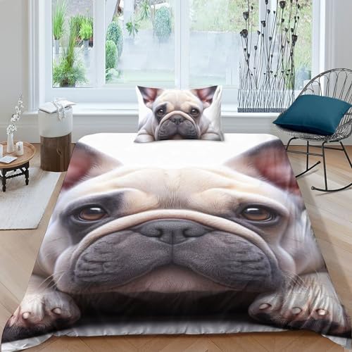 Animals, Wildlife 3D Print Betten Set Wendebettwäsche 2 Teilig French Bulldog on The Ground Weich Mikrofaser-polyester Himmlische Qualität Von,mit Reißveschluss,Geeignet Für Kinder, Erwachsene, Senior von SCOOVY