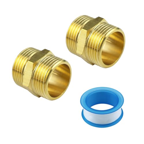 2 Stück 1 Zoll (Ø 32,5mm) Messing Doppelnippel Außengewinde Sechskant Doppelnippel Verbindung 2 x AG Gewindefittings mit Gewinde Dichtband von SCOOYEEES