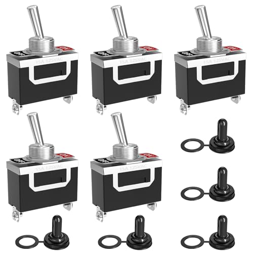 SCOOYUCK 5 Stück Kippschalter, 12V 24V 125V 230V (3-250V) SPST ON OFF 2 Polig Switch, Wippschalter, Mit Wasserdichter Kappe, Für PKW, LKW, Boote, Schiffe von SCOOYUCK