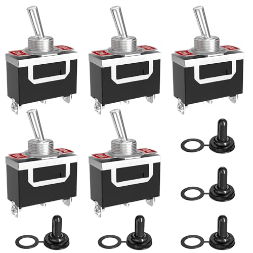 SCOOYUCK 5 Stück Kippschalter, 12V 24V 125V 230V (3-250V) SPDT ON ON 3 Polig Switch, Wippschalter, Mit Wasserdichter Kappe, Für PKW, LKW, Boote, Schiffe von SCOOYUCK