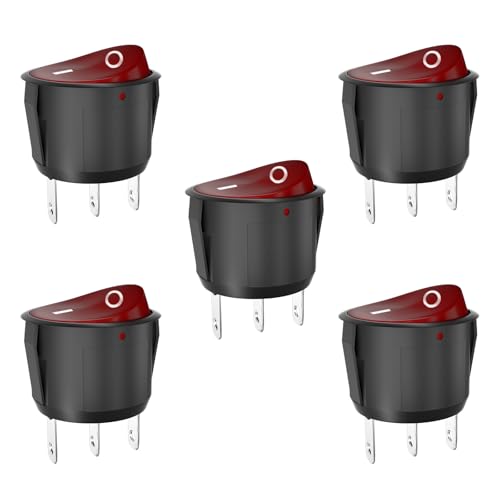 SCOOYUCK 5 Stücke Wippschalter Rund, SPDT 23mm 3 Polig ON/ON 12V 24V 125V 250V Kippschalter, für Auto Boot Haushaltsgeräte (Red) von SCOOYUCK