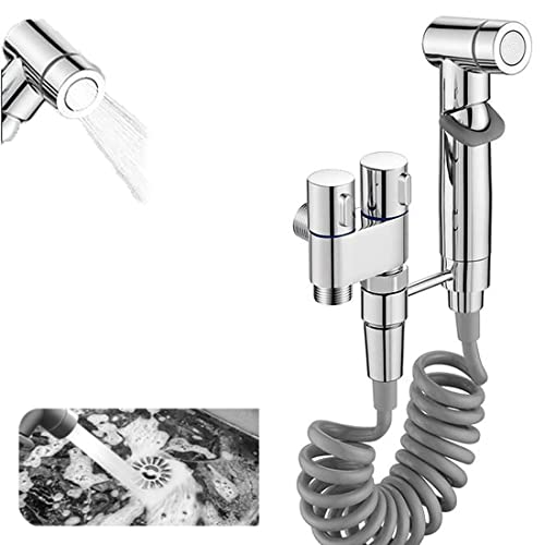 1-In-2-Out Dual Control Valve,Bathroom Faucet Double Handle Dual Control with Pull Out Sprayer,Dual Control Valve for Bidet,1-In-2-Out Washing Machine and Toilet Faucet,Easy to Assemble (Silver) von SCORRO