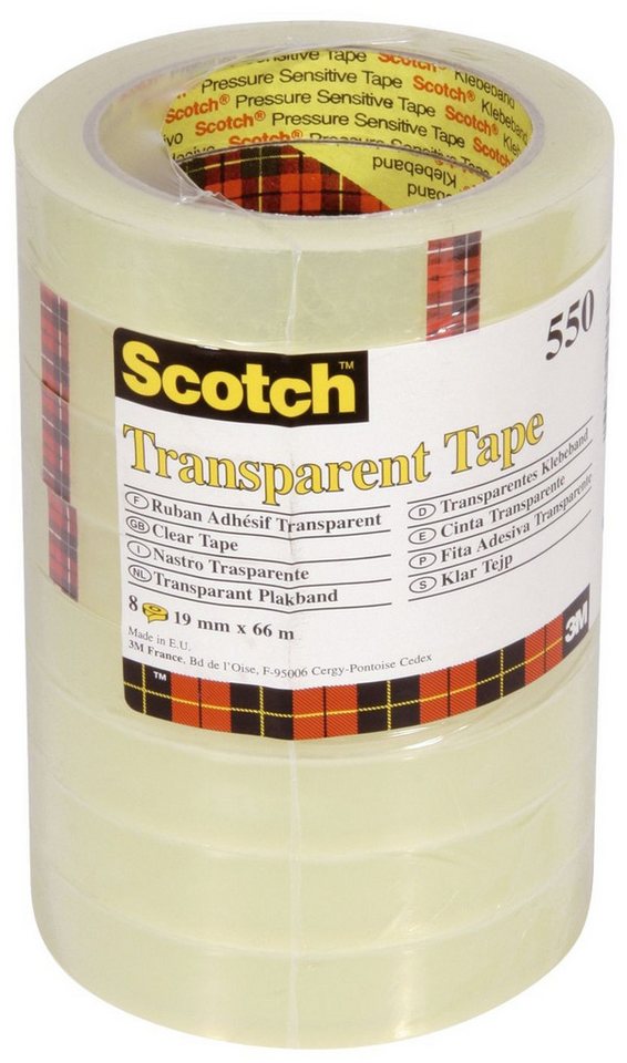 SCOTCH Klebeband Klebeband Transparent 550 Polypropylenfolie Bandgröße 66 m x 19 mm 8 R von SCOTCH