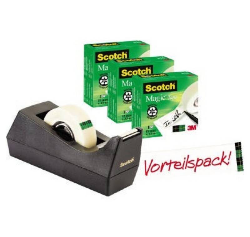 SCOTCH Klebeband Tischabroller Schwarz + 3x Magic 19mmx3 C38SM3S von SCOTCH