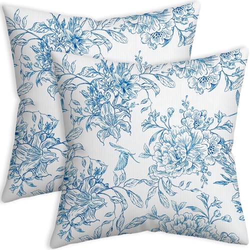 SCQIUSYA Blaue Blumen-Kissenbezüge, 45,7 x 45,7 cm, Vintage-Stil, Bauernhaus, Vogel, Blume, dekorative Kissenbezüge für Couch, Bett, Sofa, Stuhl, Zuhause, Outdoor, Blau und Weiß SCQIUSYA Blaue Blumen-Kissenbezüge, 45,7 x 45,7 cm, Vintage-Stil, Bauernhaus, Vogel, Blume, dekorative Kissenbezüge für Couch, Bett, Sofa, Stuhl, Zuhause, Outdoor, Blau und Weiß von SCQIUSYA