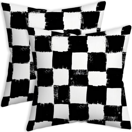 SCQIUSYA Karierte Kissenbezüge, 45,7 x 45,7 cm, 2 Stück, Schwarz und Weiß, dekorative Dekokissen für Bett, Sofa, Zuhause, Wohnzimmer, Outdoor SCQIUSYA Karierte Kissenbezüge, 45,7 x 45,7 cm, 2 Stück, Schwarz und Weiß, dekorative Dekokissen für Bett, Sofa, Zuhause, Wohnzimmer, Outdoor von SCQIUSYA