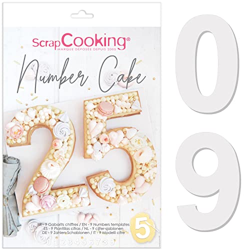 ScrapCooking - Number Cake Kuchenform Set - Zahlen 0 bis 9 - Höhe 28 cm / 11 Zoll - Zahlenform Backformen Schablonen Backzubehör - Kunststoffschablonen Geburtstag - Mit Rezepten - 3927 von ScrapCooking