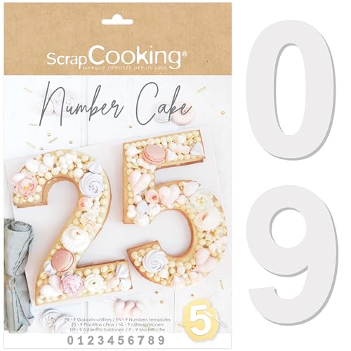 ScrapCooking - Number Cake Kuchenform Set - Zahlen 0 bis 9 - Höhe 28 cm / 11 Zoll - Zahlenform Backformen Schablonen Backzubehör - Kunststoffschablonen Geburtstag - Mit Rezepten - 3927 von ScrapCooking