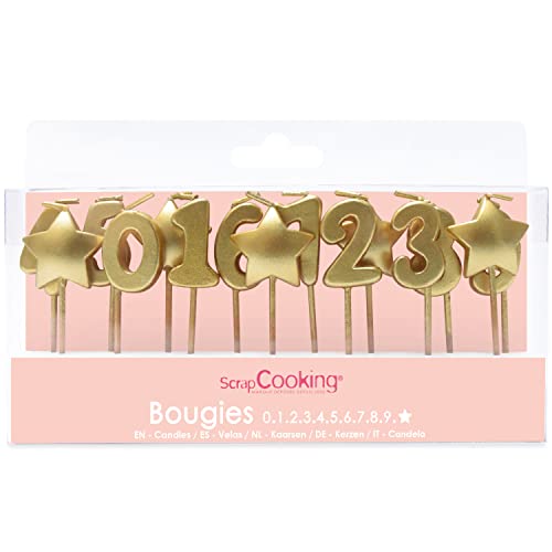 ScrapCooking – Kerzen-Set mit goldenen Zahlen 1, 2, 3, – Dekoration Holz Paraffin Kuchen – Zubehör für Geburtstag, Party, Cupcake, Gebäck, Cake Design – 5002 von ScrapCooking