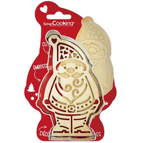 ScrapCooking – Set Ausstecher & Embosser Holz Weihnachtsmann – Ausstechform aus Edelstahl für Kekse in Relief – Backzubehör Sandgestrahlt – Geschenkidee Küche Xmas – 2079 von ScrapCooking