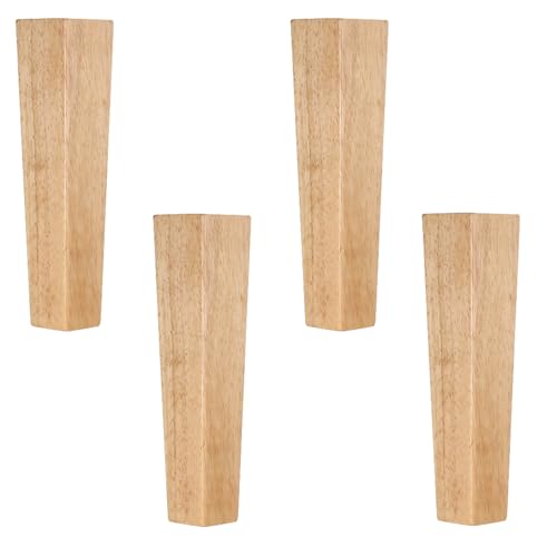 SCREENKART 4 Stück Möbelfüße Eiche Holz Eckig Tischbeine Schrank Füße Rutschfest und Stabil, Mit Montageplatten und Antirutschmatte Filz, Für Sofa Bett Couch Stuhl von SCREENKART