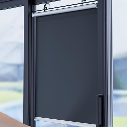 Saugnapfes Rollo Fensterrollo,Sonnenschutz Verdunkelungsrollo mit Saugnäpfen,Sichtschutz Temporäre Jalousien Ohne Bohren,Einziehbarer Sichtschutzvorhänge,Thermorollo Schwarz von SCREENKART