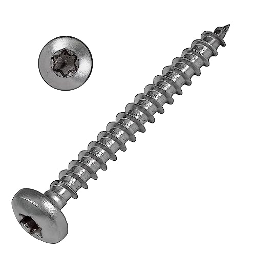 SCREW REBEL Rundkopf Holzschraube Edelstahl A2-4,5 x 45 mm, 200 Stück Vollgewinde mit ETA Zulassung, TX20 - Linsenkopf V2A von SCREW REBEL