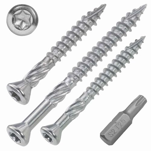 SCREW REBEL Terrassenschraube ST-FIX Edelstahl C1 5,0 x 50mm - 200 Stück inklusive S2-Bit, TX 25, Zier-Senkkopf, Schaftfräser, Cutspitze, Dielenschraube gewachst von SCREW REBEL