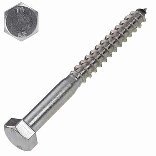 Sechskant Holzschraube Edelstahl A2 6x70 mm - 100 Stück - Schlüsselschraube SW 10 - DIN 571 von SCREW REBEL