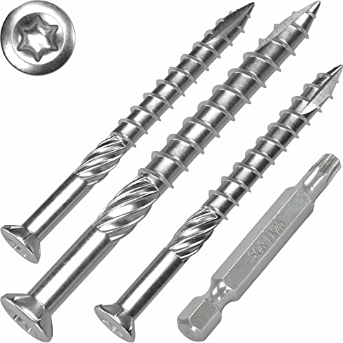 SCREW REBEL Terrassenschrauben 5 x 50 T-INOX 200 Stück Edelstahl gehärtet C1, Torx 25, inkl. Edelstahl Bit von SCREW REBEL