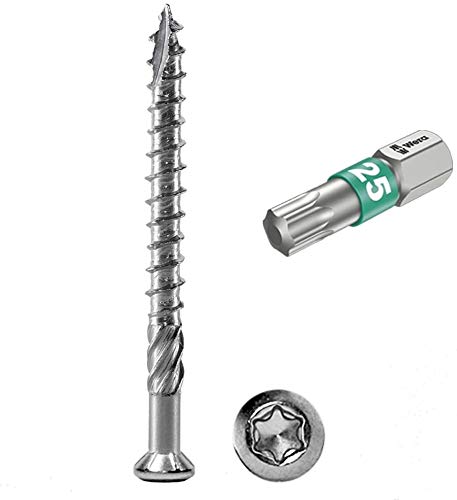 Terrassenschrauben 5 x 60 T-INOX 800 Stück Edelstahl gehärtet C1, Torx 25, inkl. Edelstahl Bit von SCREW REBEL