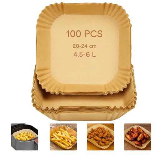 Backpapier für Heißluftfritteuse, 100 Stück 16 cm Airfryer Zubehör Antihaft Wasserdicht Ölfest Einwegschalen Pergamentpapier Liner, Luftfritteusen Zubehör von SCROLIEY