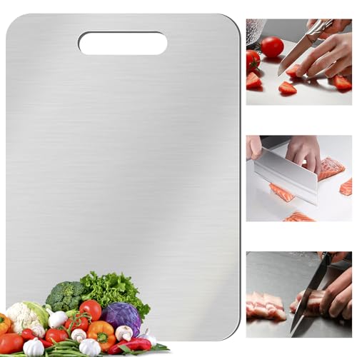 Schneidebrett aus Edelstahl, Schneidebrett aus Edelstahl, Hygiene und Haltbarkeit, garantieren den ursprünglichen Geschmack der Zutaten, Küchenbrett für Fleisch, Obst (39 x 28) von SCROLIEY