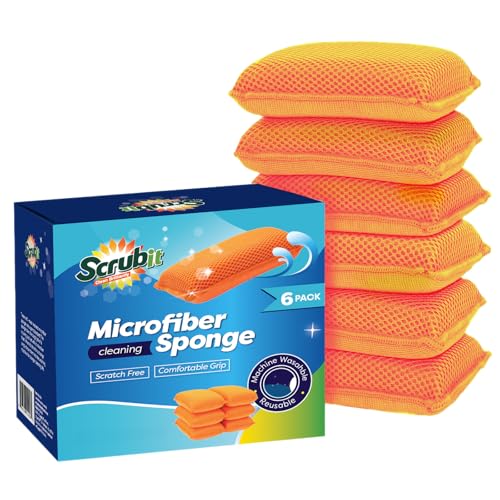 Scrub-It kommerzielle miracle mikrofaser küche sponge durch - groß - nicht scratch heavy duty spültechnik reinigung sponges- maschine waschbar (orange, 6-pack) von SCRUBIT