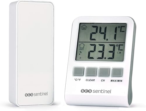 SCS Sentinel - HCN0066 Digitales Thermometer mit Funk-Außensonde - Funk-Thermometer - Thermometer Innen Außen - Wetterinstrument - DigiThermo Indoor/Outdoor von SCS Sentinel