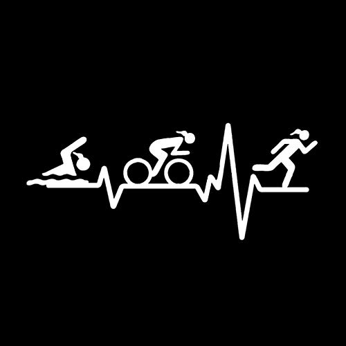SCSHY Auto-Aufkleber 14,7 * 5,9 cm Heart Beat Line Triathlon Swim Girl Runner Fahrraddekor Autoaufkleber Zubehör Vinyl von SCSHY