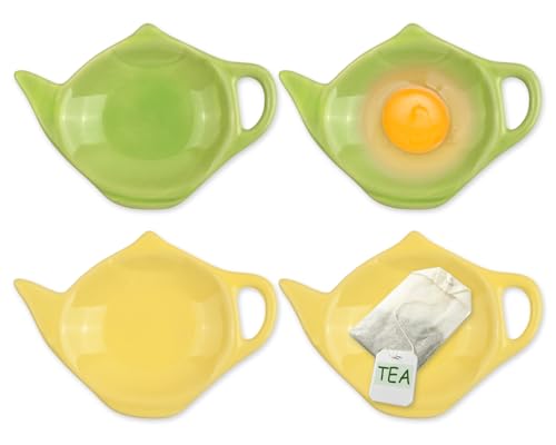 SCSpecial 4 Stück Teekannen förmige Teebeutelhalter Teabag Untersetzer Gewürzschälchen für Sauce und Dessert (Green and Yellow) von SCSpecial
