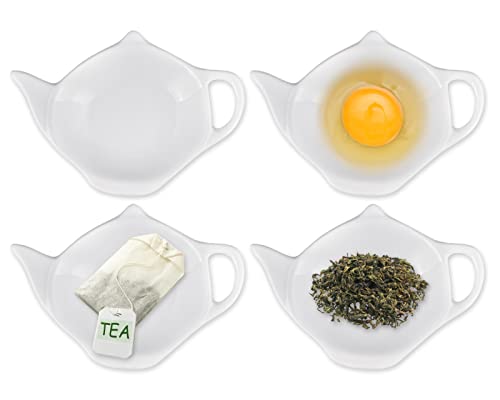 SCSpecial 4 Stück Teekannen förmige Teebeutelhalter Teabag Untersetzer Gewürzschälchen für Sauce und Dessert (Weiß - Keramik) von SCSpecial