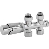 Ecd Germany - Ventil-Armaturen Set Multiblock Chrom Durchgangsform inkl. Thermostatkopf für Badheizkörper mit Mittelanschluss - Anschlussgarnitur von ECD GERMANY