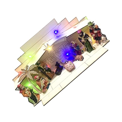 Sammelbare Krippenstatue LED Beleuchtete Tischskulptur Handgefertigtes Geschenk Vielseitige Weihnachtskrippendekoration Für Zuhause Krippenset Aus Kunstharz Und Holz von SCUDGOOD