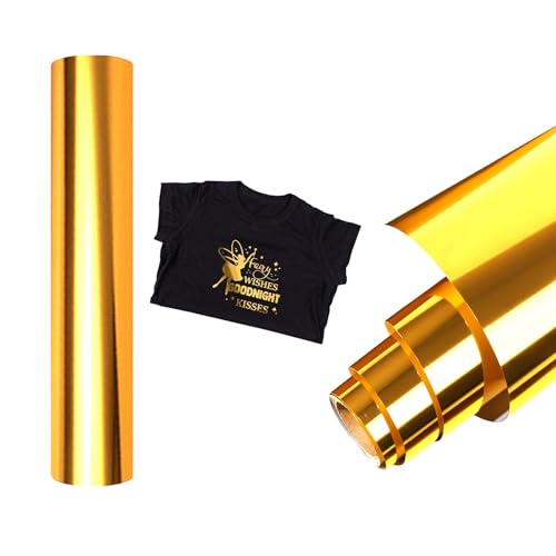 SCULPFUN Plotterfolie Textil, 30.5x183 cm Transferfolie für Textilien, Flexfolie zum Aufbügeln, Plotterfolie für DIY Shirts (Spiegel gold) von SCULPFUN