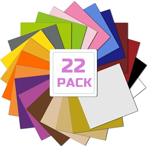 SCULPFUN Plotterfolie Textil 22 Stück, 30.5x20.32cm Flexfolie Plotter Textil, Plotterfolie Vinyl für DIY T-Shirts Kleidung, Hüte oder andere Stoffe, Bügelfolie(22 Farben) von SCULPFUN
