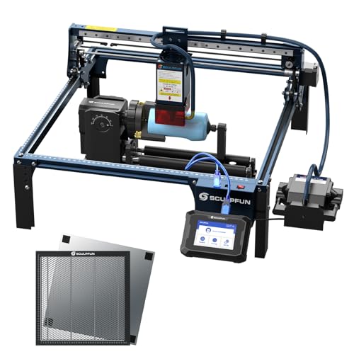 SCULPFUN S30 Pro Max Laser Graviermaschine, TS1 Touchscreen, RA Pro Max Laser Rotary Roller, Laser Honeycomb Wabentisch, 20w Laser Cutter mit Air Assist, Erweiterbar auf 935x900mm Lasergravierer von SCULPFUN