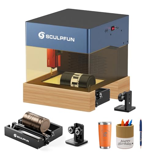 SCULPFUN iCube PRO MAX Lasergravurmaschine 10W mit RA Mini Laser-Rotationswalze, tragbare Laser Graviermaschine Laser Cutter mit Rauchfilter, Offline-Gravur von SCULPFUN