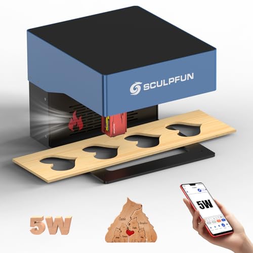 SCULPFUN iCube Pro 5W Laser graviermaschine mit Rauchfilter Graviergeschwindigkeit 10000 mm/min, tragbarer Augenschutz, Laserschneider APP und PC Funksteuerung von SCULPFUN