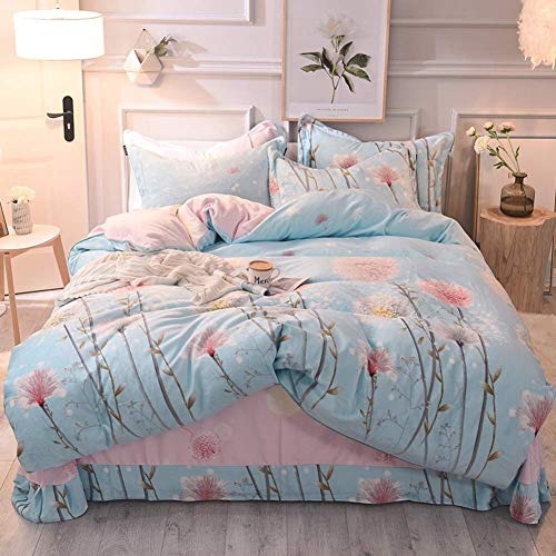 SCWZZWSY Gedrucktes Flanell Bettdecke Abdeckungsset, Moderne Stilvoll 4-Stück-Bettwäscheset Ultra weich war warm von SCWZZWSY