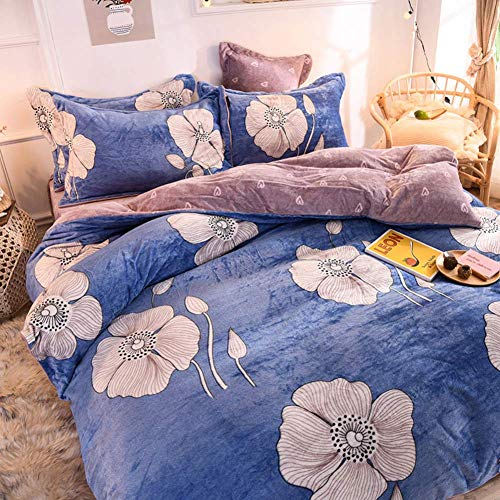 SCWZZWSY Gedrucktes Flanell Bettdecke Abdeckungsset, Moderne Stilvoll 4-Stück-Bettwäscheset Ultra weich war warm von SCWZZWSY