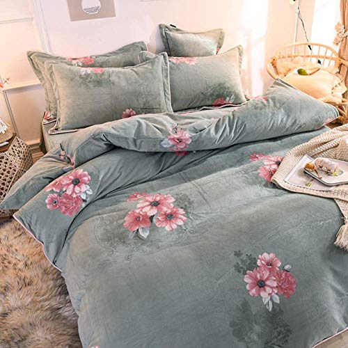 SCWZZWSY Gedrucktes Flanell Bettdecke Abdeckungsset, Moderne Stilvoll 4-Stück-Bettwäscheset Ultra weich war warm von SCWZZWSY