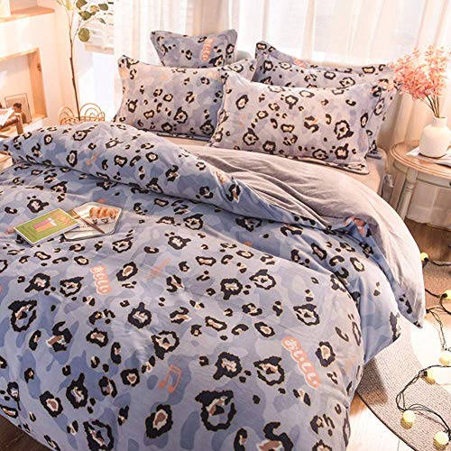 SCWZZWSY Gedrucktes Flanell Bettdecke Abdeckungsset, Moderne Stilvoll 4-Stück-Bettwäscheset Ultra weich war warm von SCWZZWSY
