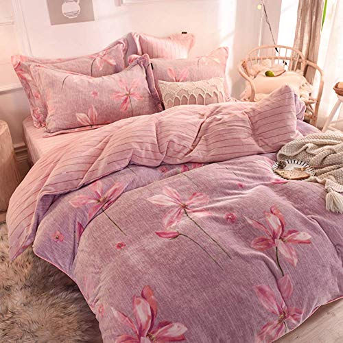 SCWZZWSY Gedrucktes Flanell Bettdecke Abdeckungsset, Moderne Stilvoll 4-Stück-Bettwäscheset Ultra weich war warm von SCWZZWSY