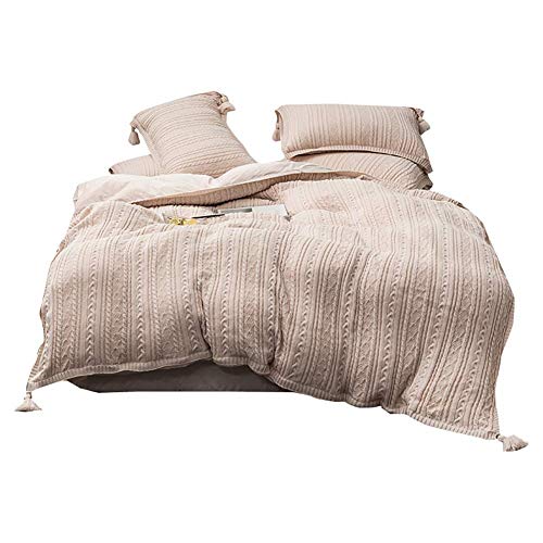 SCWZZWSY Strick Samt Flanell Bettdecke, Feste Winterbettwäsche-Set mit Tassels Warmer Schüler weich 4 Stücke Queen-Red Queen Gut von SCWZZWSY