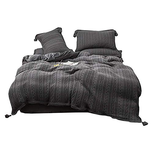 SCWZZWSY Strick Samt Flanell Bettdecke, Feste Winterbettwäsche-Set mit Tassels Warmer Schüler weich 4 Stücke Queen-Red Queen Gut von SCWZZWSY