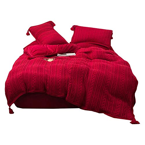 SCWZZWSY Strick Samt Flanell Bettdecke, Feste Winterbettwäsche-Set mit Tassels Warmer Schüler weich 4 Stücke Queen-Red Queen Gut SCWZZWSY Strick Samt Flanell Bettdecke, Feste Winterbettwäsche-Set mit Tassels Warmer Schüler weich 4 Stücke Queen-Red Queen Gut von SCWZZWSY