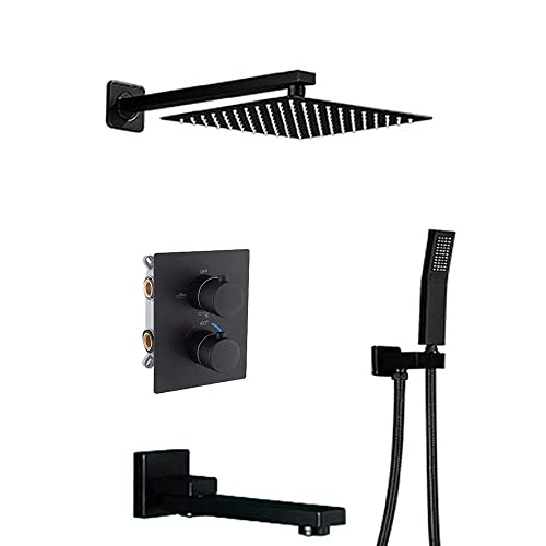 Thermostatic Duschmischer Duschset 3-Funktion Mixer Duschkit Square Regenduschköpfe mit Handheld-Black-B_10 in von SCWZZWSY
